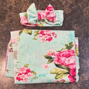 Floral Baby Swaddle Blanket and Headband Set